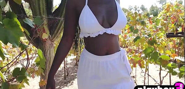  Sexy big tits black model Shasta Wonder posing naked after hot striptease